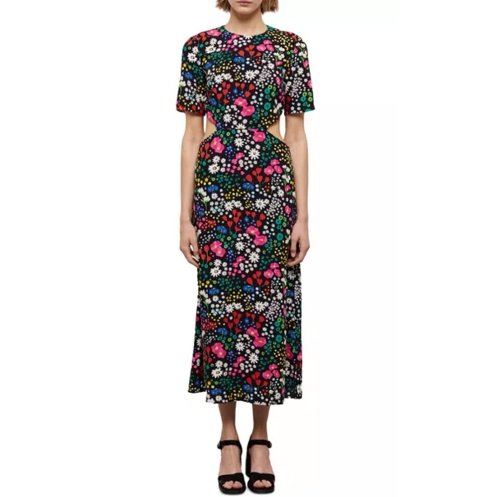 The Kooples NWT Joyful Floral Print Cut Out Dress Size 2/Medium In Black Floral - Picture 1 of 14
